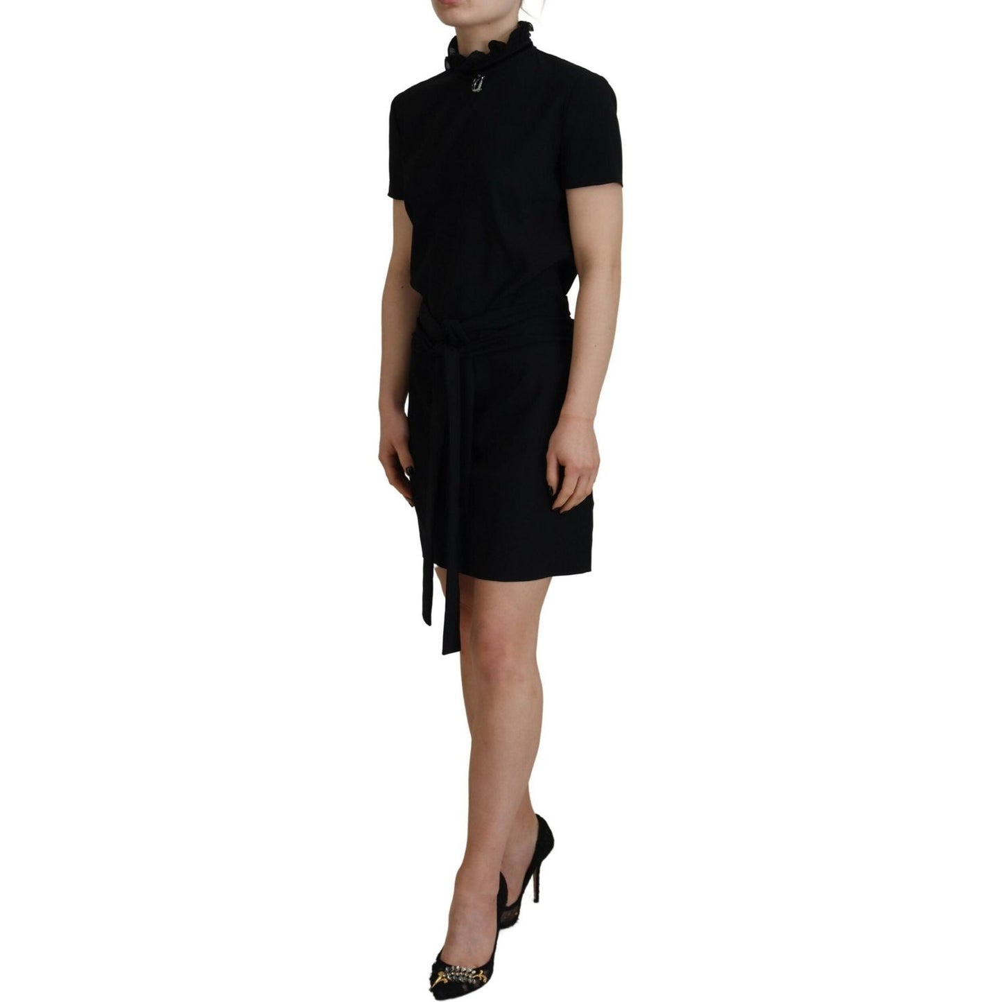 Black Polyester Short Sleeves Sheath Mini Dress