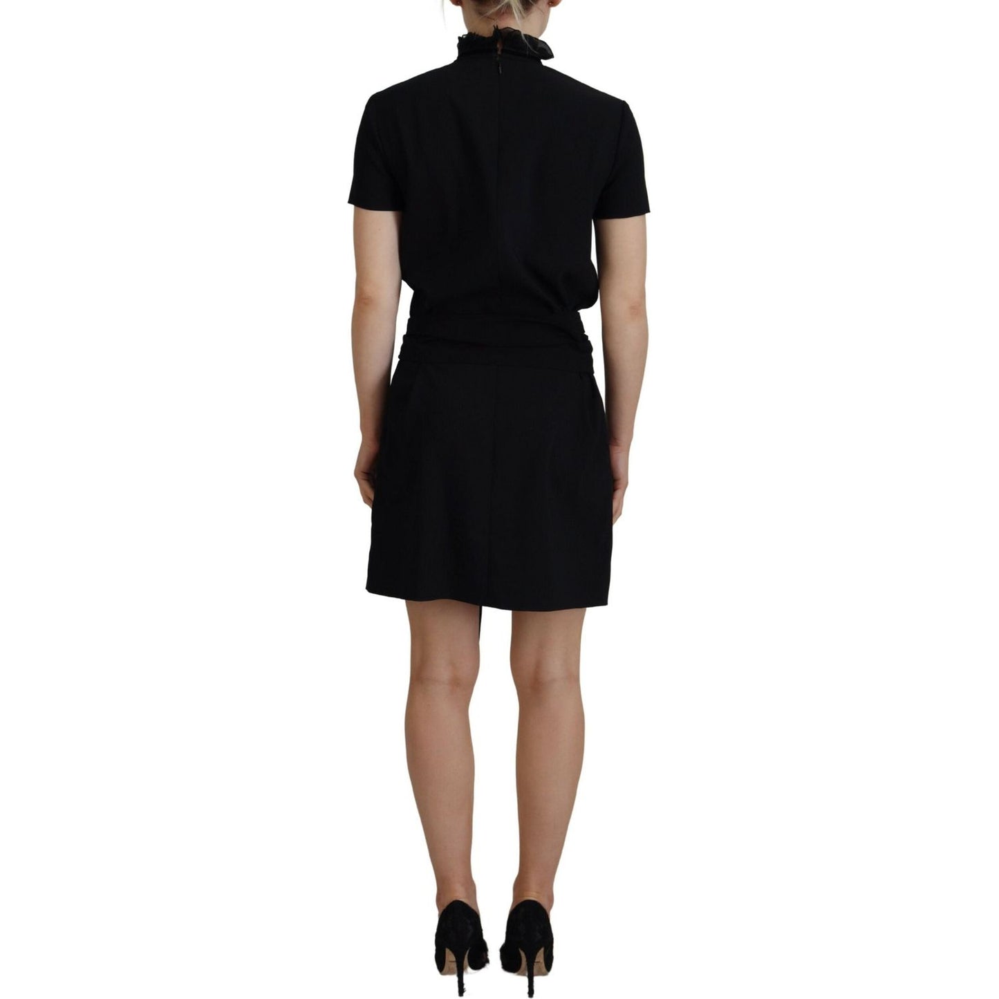 Black Polyester Short Sleeves Sheath Mini Dress