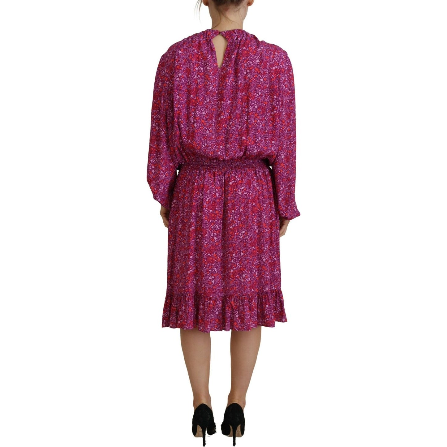 Fuchsia Stars Embellished Long Sleeves Dress