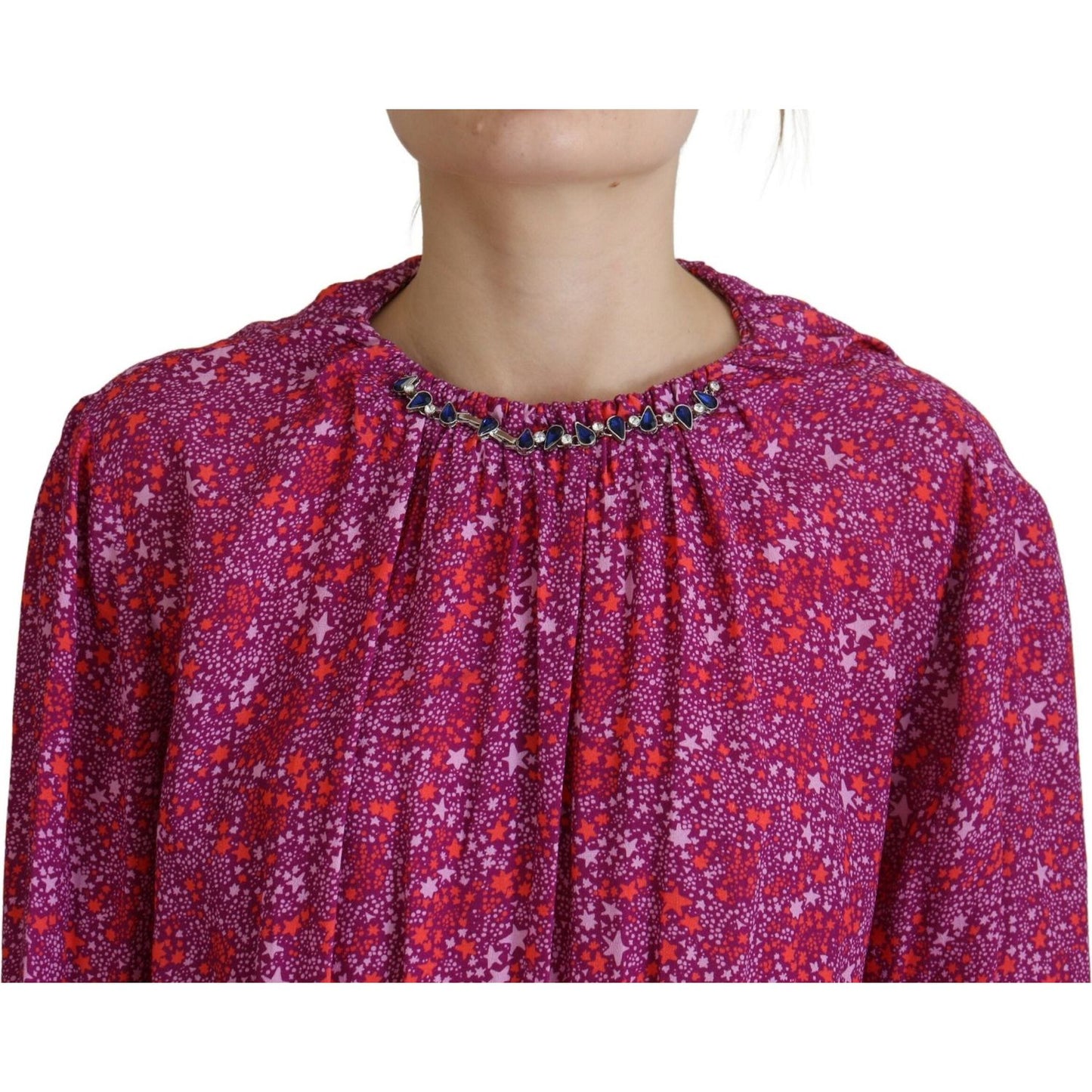 Fuchsia Stars Embellished Long Sleeves Dress