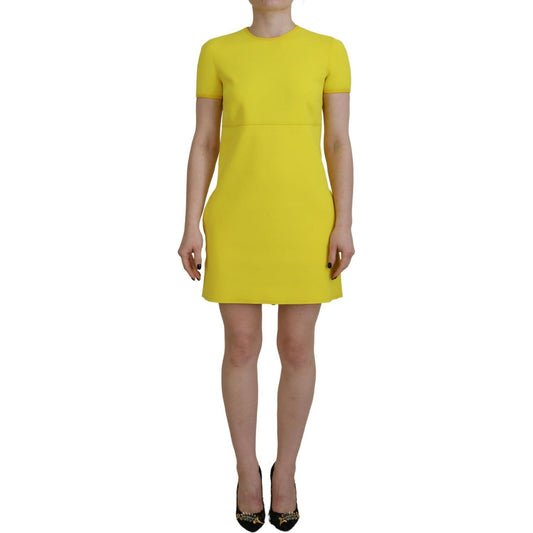 Yellow Nylon Short Sleeves Round Neck Mini Dress