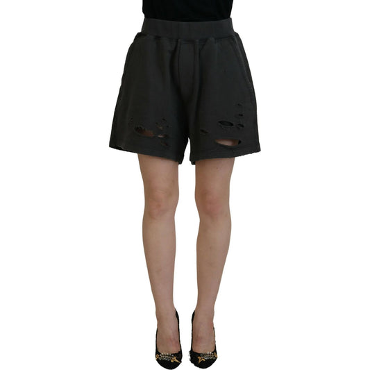 Dsquared² Black Cotton Mid Waist Tattered Tapered Shorts Dsquared²