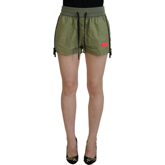 Green Cotton Mid Waist Drawstring Tapered Shorts