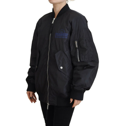 Dsquared² Black Logo Print Full Zip Women Bomber Jacket