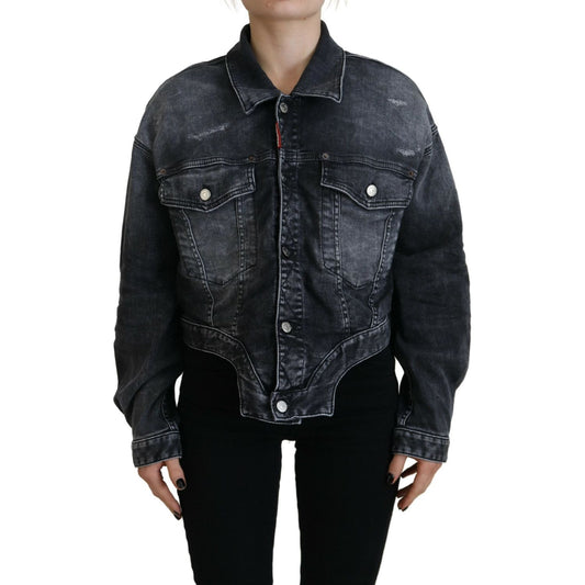 Gray Washed Cotton Cropped Denim Jacket