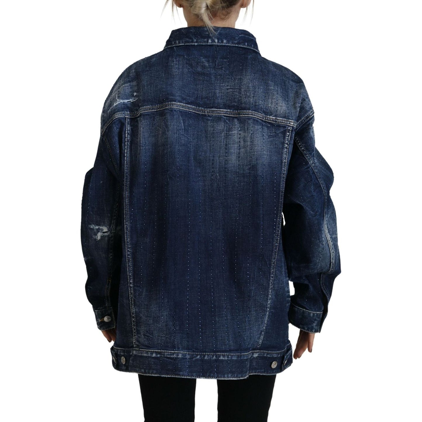 Blue Distressed Collared Denim Jacket