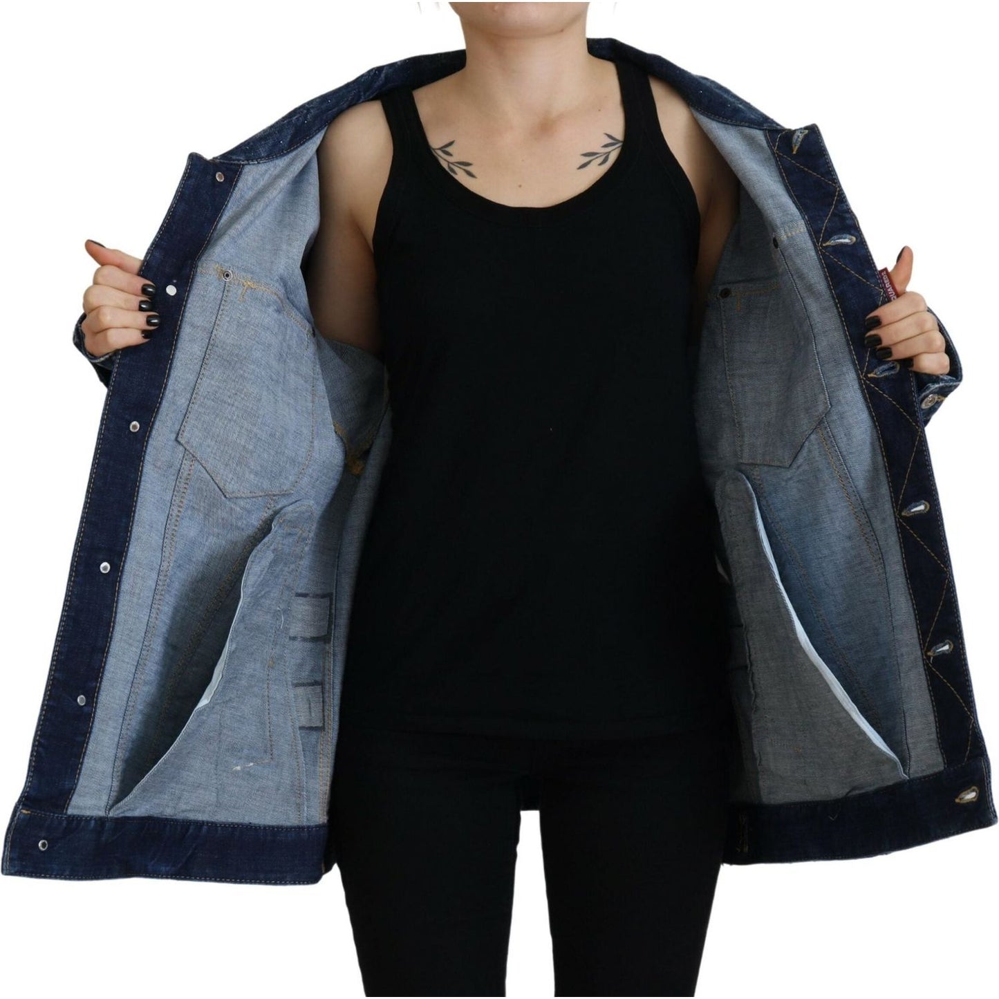 Blue Distressed Collared Denim Jacket