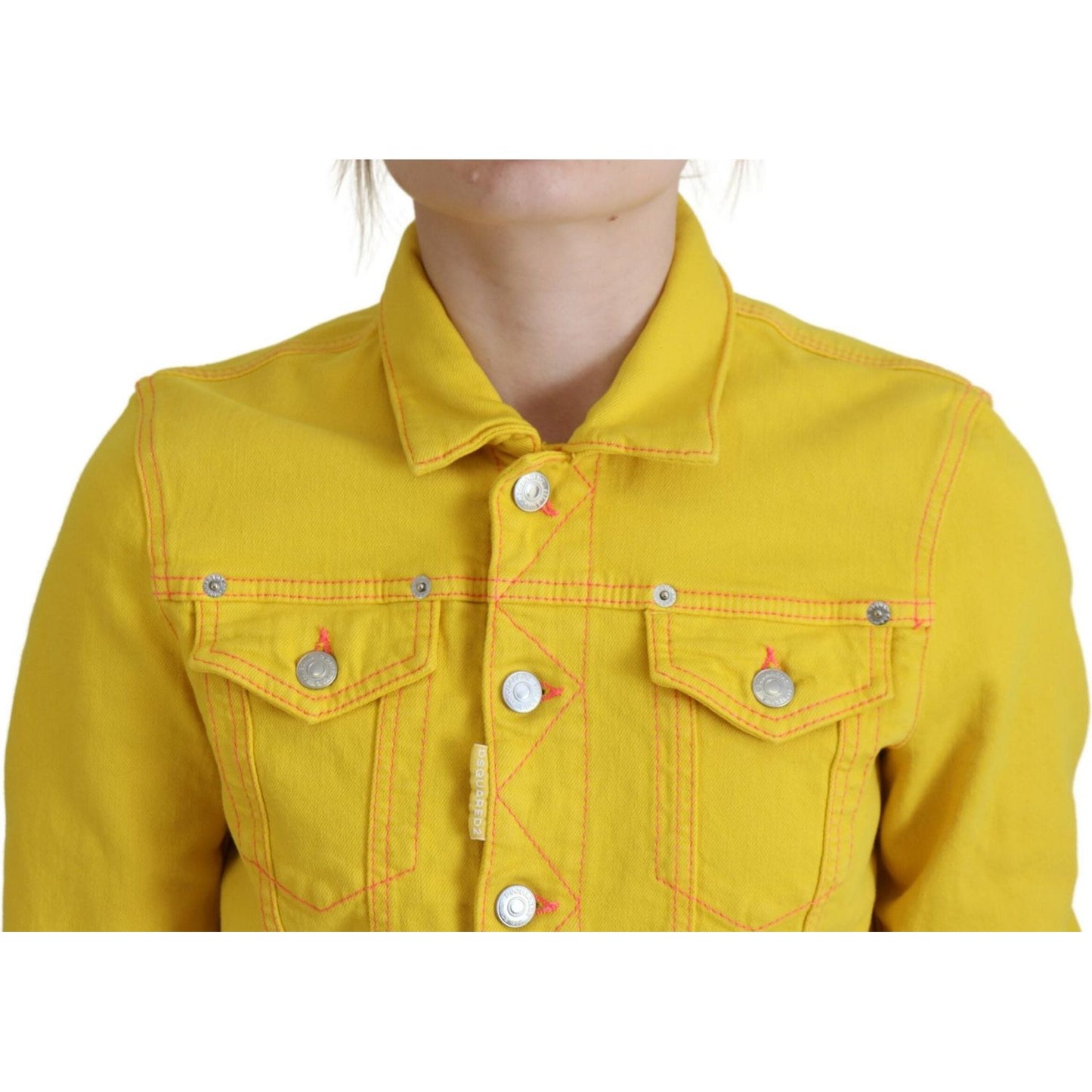 Yellow Collared Long Sleeves Denim Jacket