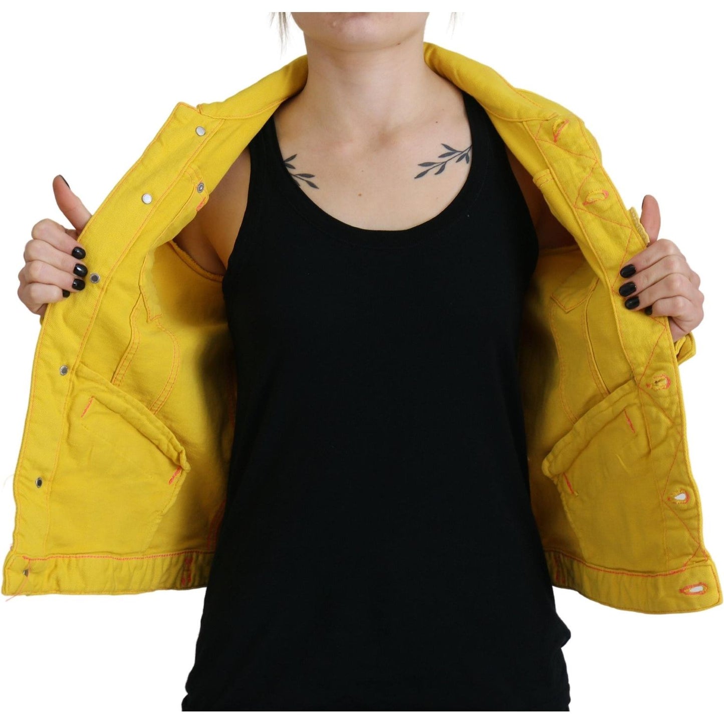 Yellow Collared Long Sleeves Denim Jacket