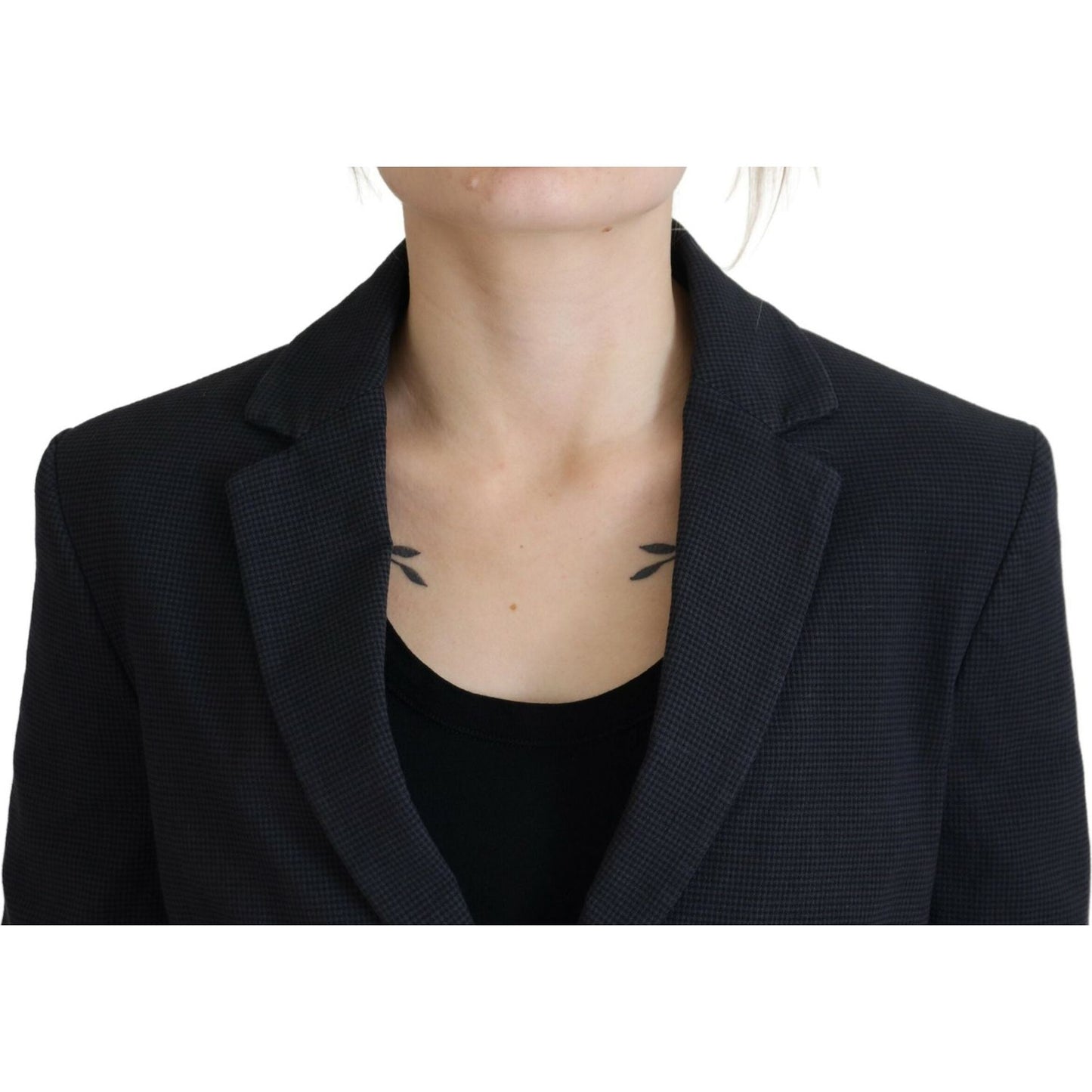 Black Cotton Cropped Button Blazer Jacket