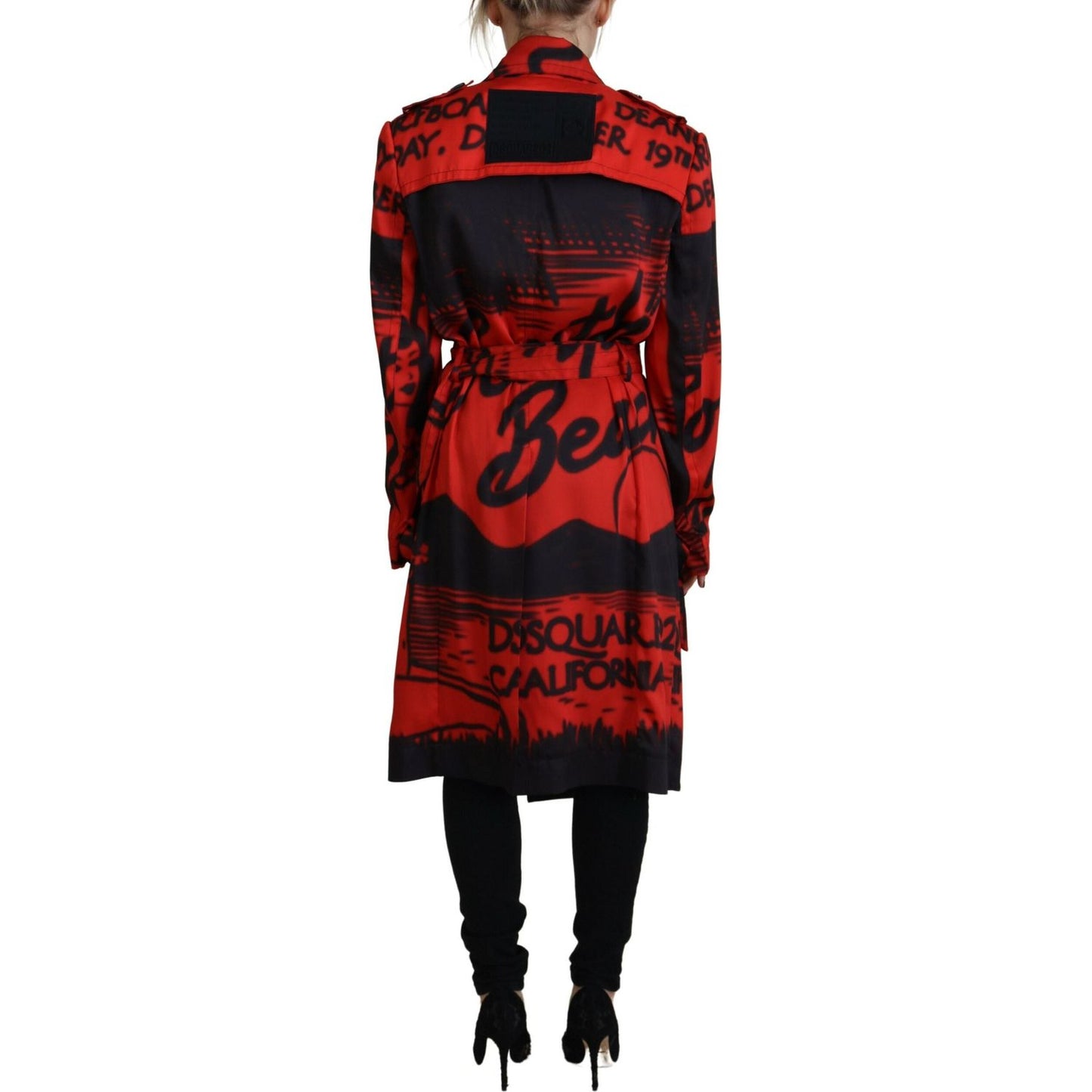 Red Printed Button Collared Desigual Coat Jacket