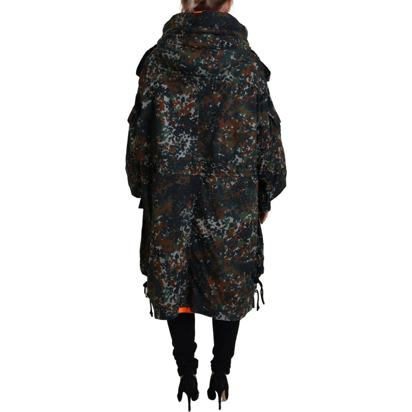 Green Hooded Goth Camouflage Print Parka Coat Jacket