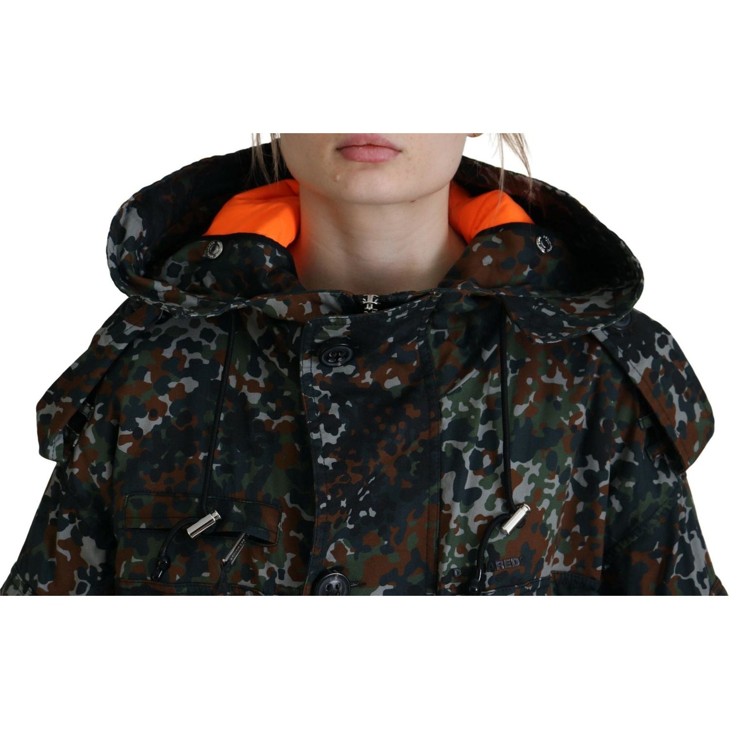 Green Hooded Goth Camouflage Print Parka Coat Jacket