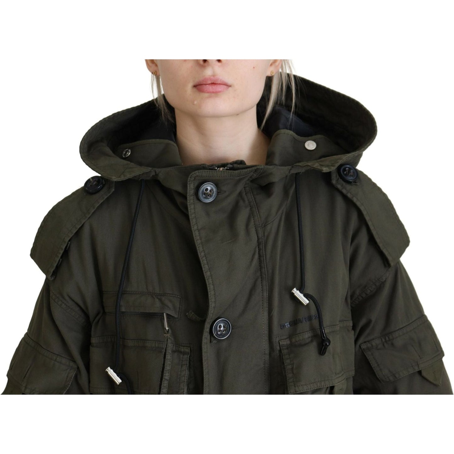 Green Hooded Full Zip Long Parka Coat Jacket