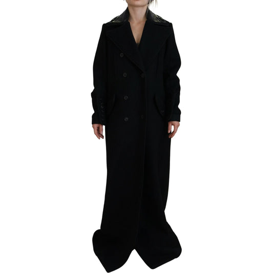 Black Double Breasted Long Coat Jacket