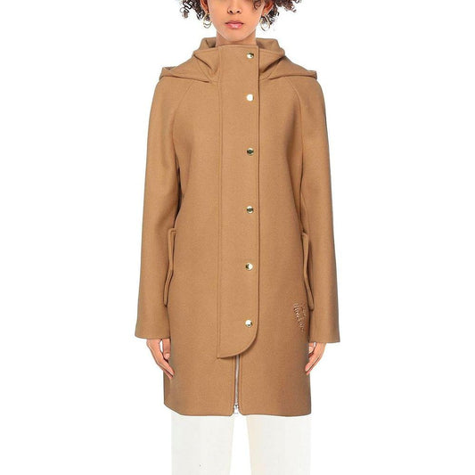 Love Moschino Elegant Brown Wool Blend Coat with Golden Accents Love Moschino