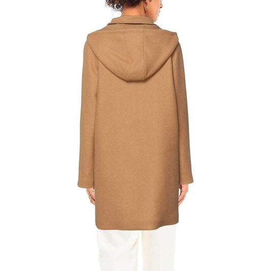 Love Moschino Elegant Brown Wool Blend Coat with Golden Accents Love Moschino