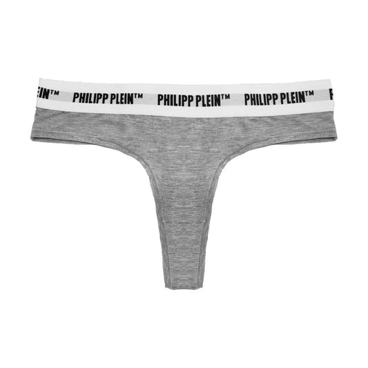 Chic Gray Logo Waistband Thong Set