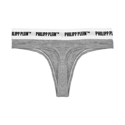 Chic Gray Logo Waistband Thong Set