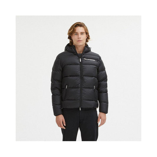 Sleek Black Goose Down Hooded Jacket