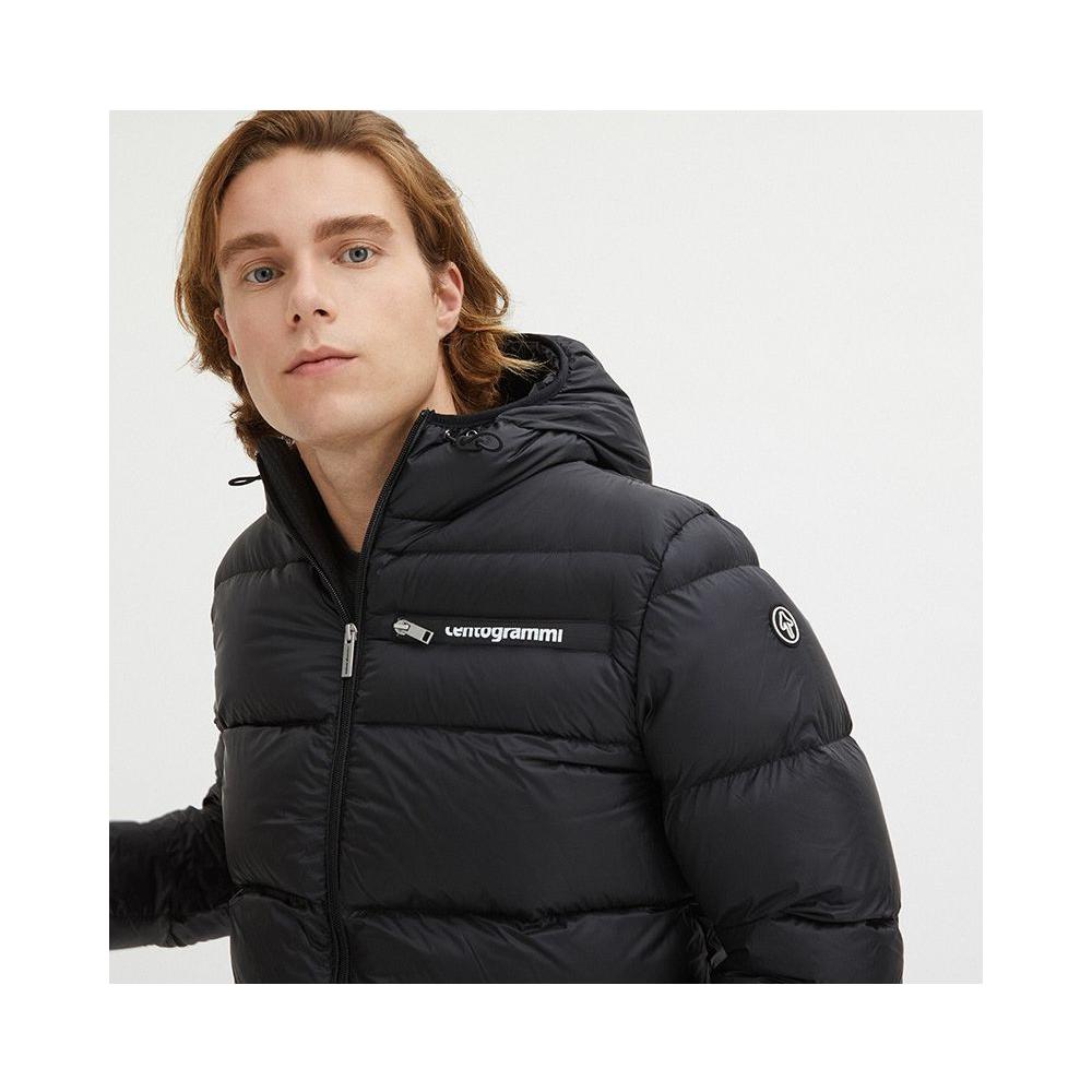 Sleek Black Goose Down Hooded Jacket