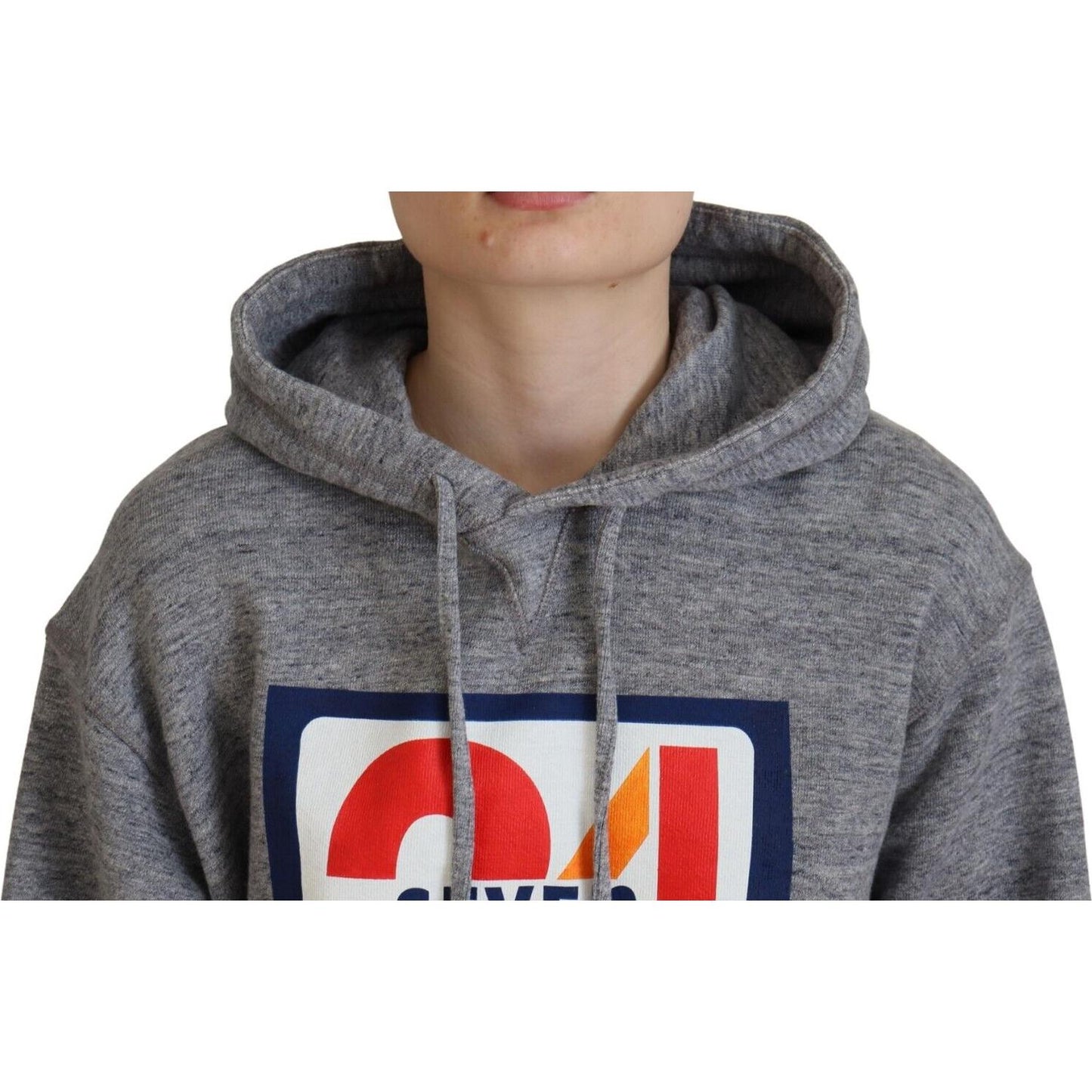 Gray Logo Print Cotton Hoodie Sweatshirt Sweater