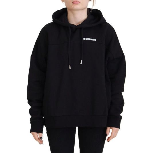 Black Logo Patch Cotton Hoodie Sweatshirt Sweater