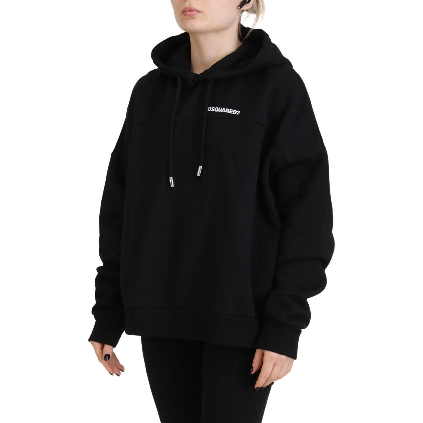 Black Logo Patch Cotton Hoodie Sweatshirt Sweater