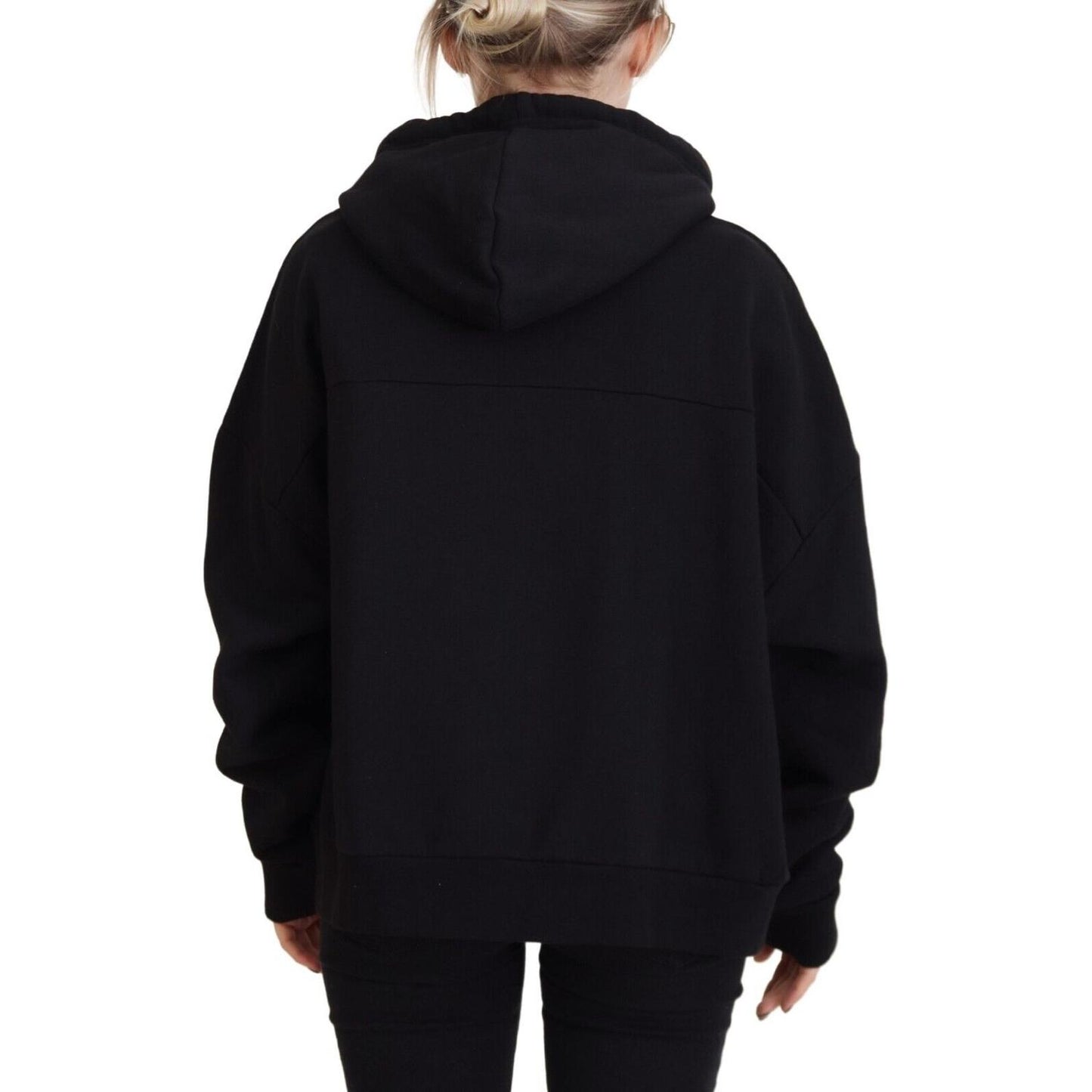 Black Logo Patch Cotton Hoodie Sweatshirt Sweater