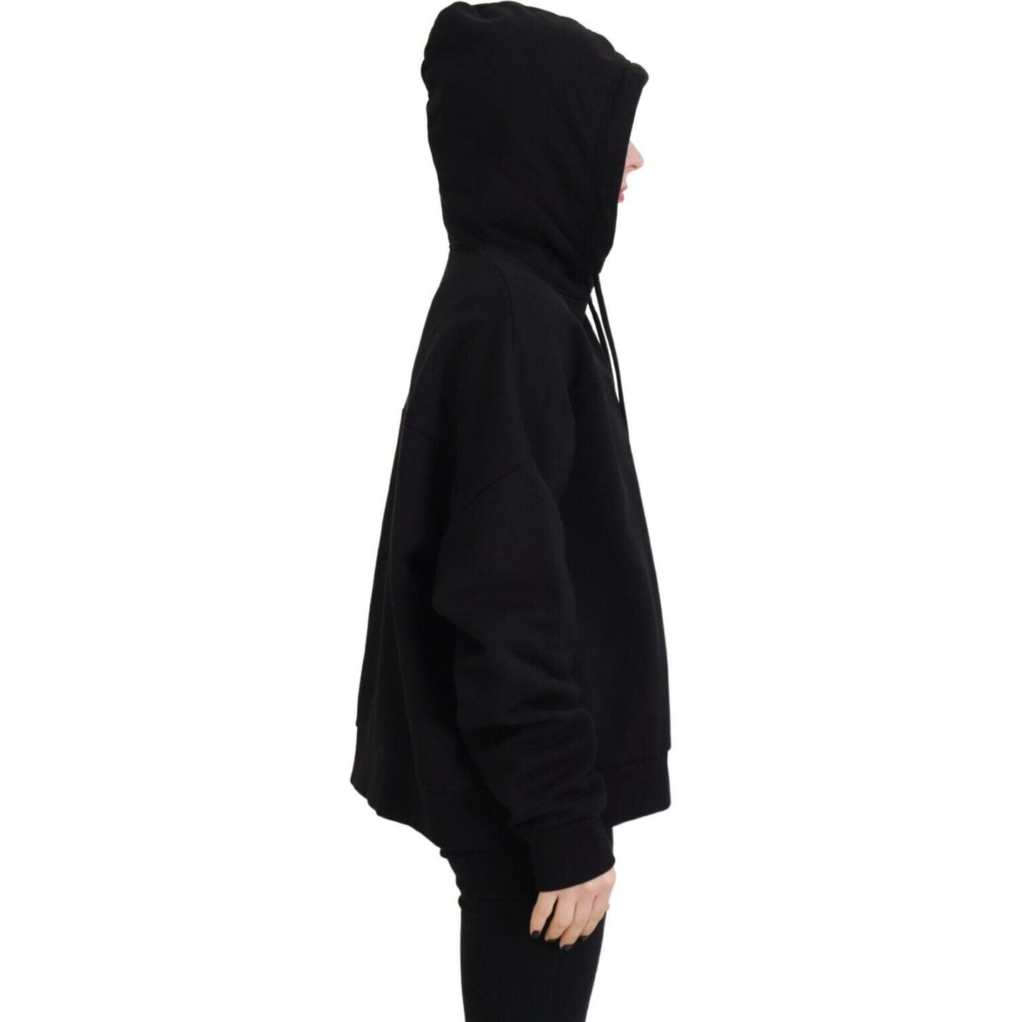 Black Logo Patch Cotton Hoodie Sweatshirt Sweater