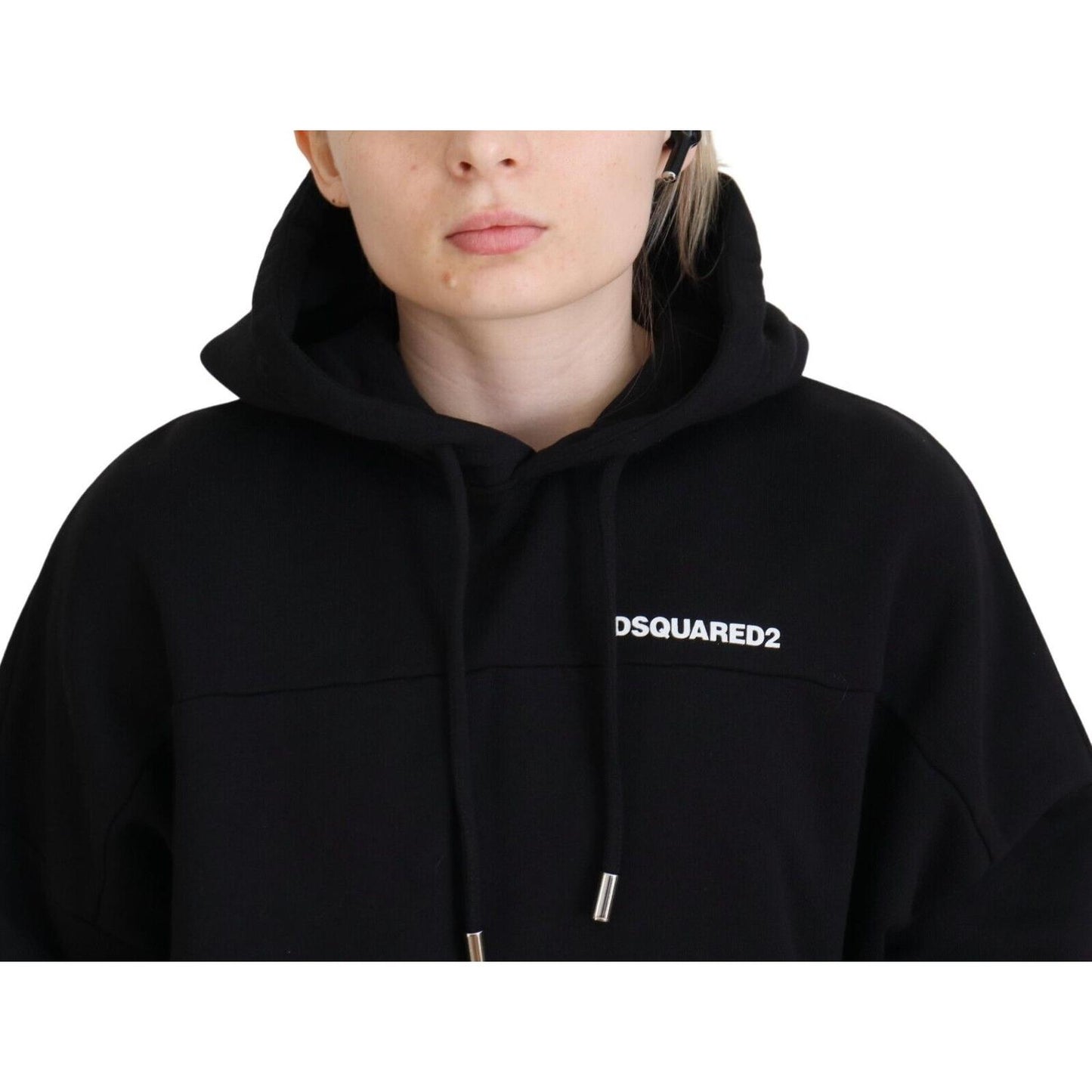 Black Logo Patch Cotton Hoodie Sweatshirt Sweater