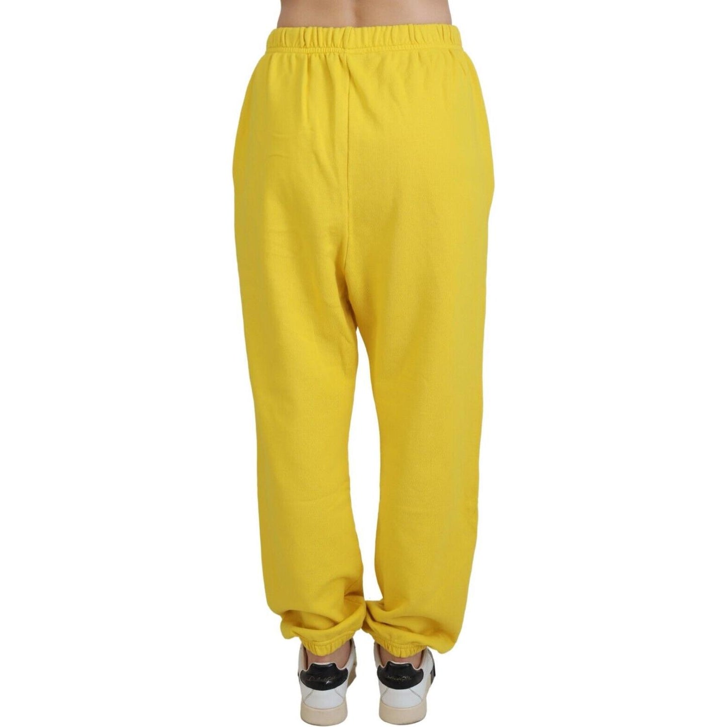 Yellow Mid Waist Logo Print Jogger Trouser Pants