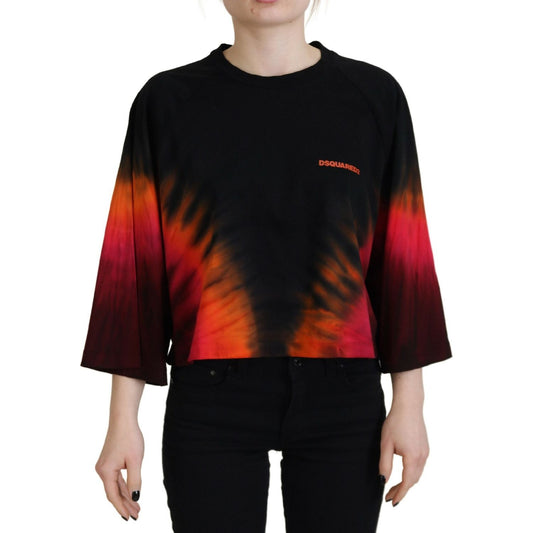 Black Cotton Tie Dye Crew Neck Casual Top