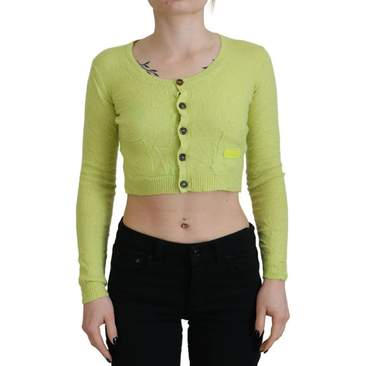 Yellow Green Cashmere Long Sleeves Cropped Sweater