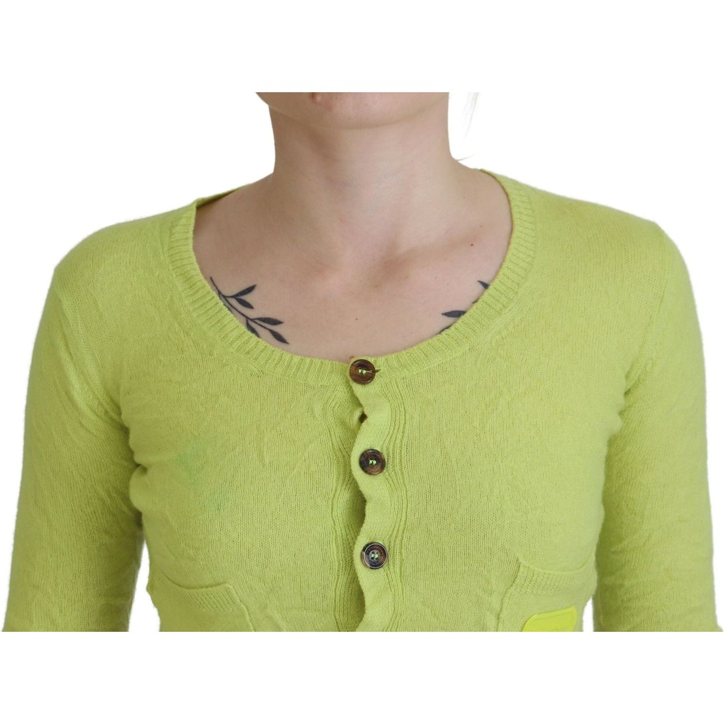 Yellow Green Cashmere Long Sleeves Cropped Sweater