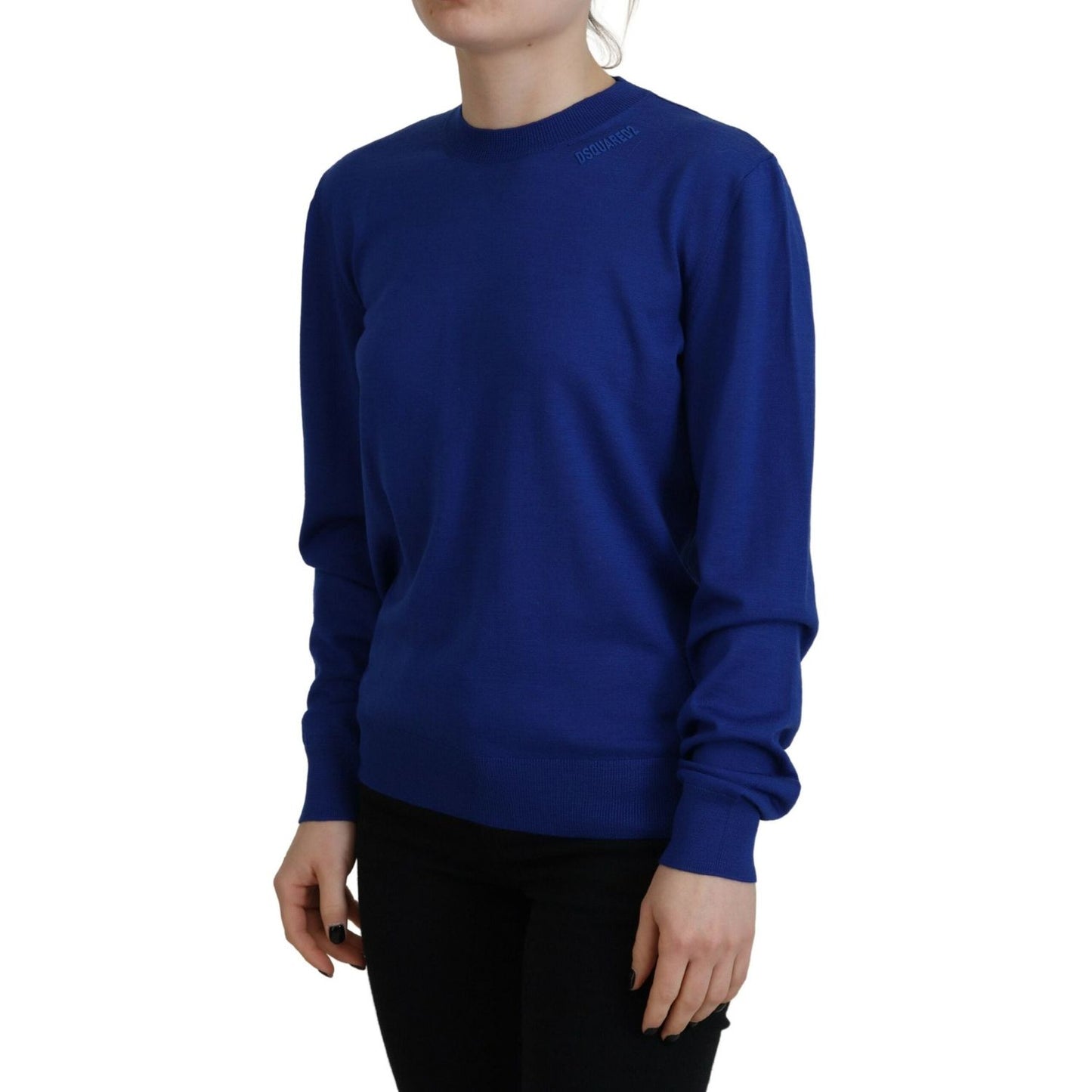 Blue Long Sleeve Crew Neck Casual Sweater