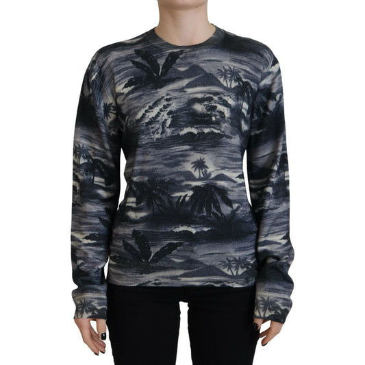 Black Long Sleeve Thunder Sky Print Casual Sweater