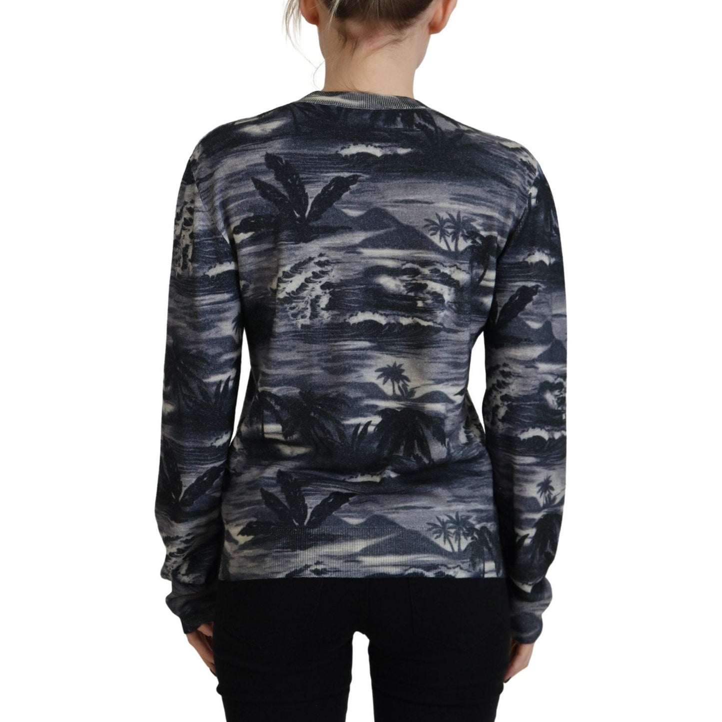 Black Long Sleeve Thunder Sky Print Casual Sweater