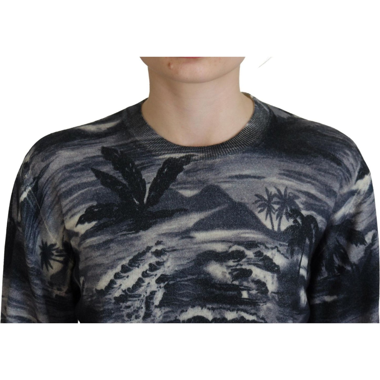 Black Long Sleeve Thunder Sky Print Casual Sweater