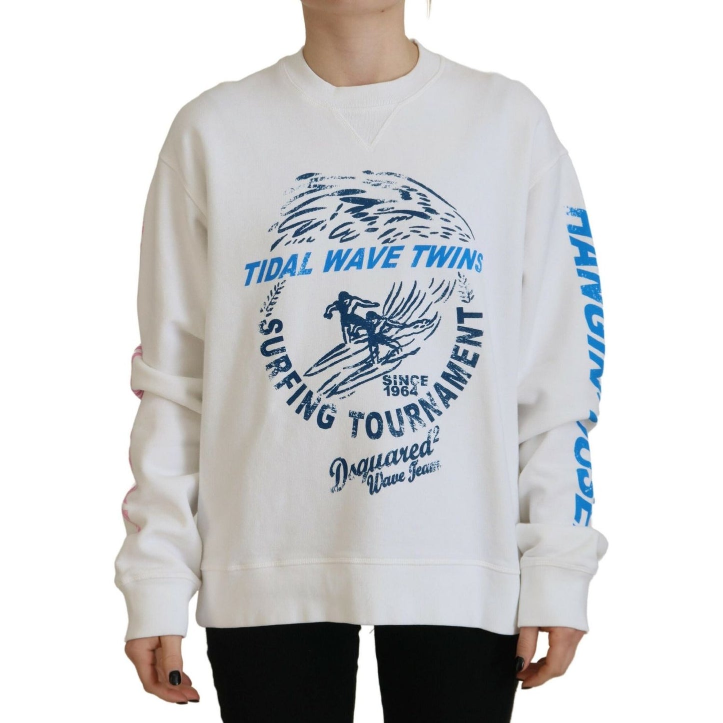 White Cotton Printed Women Long Sleeve Sweater