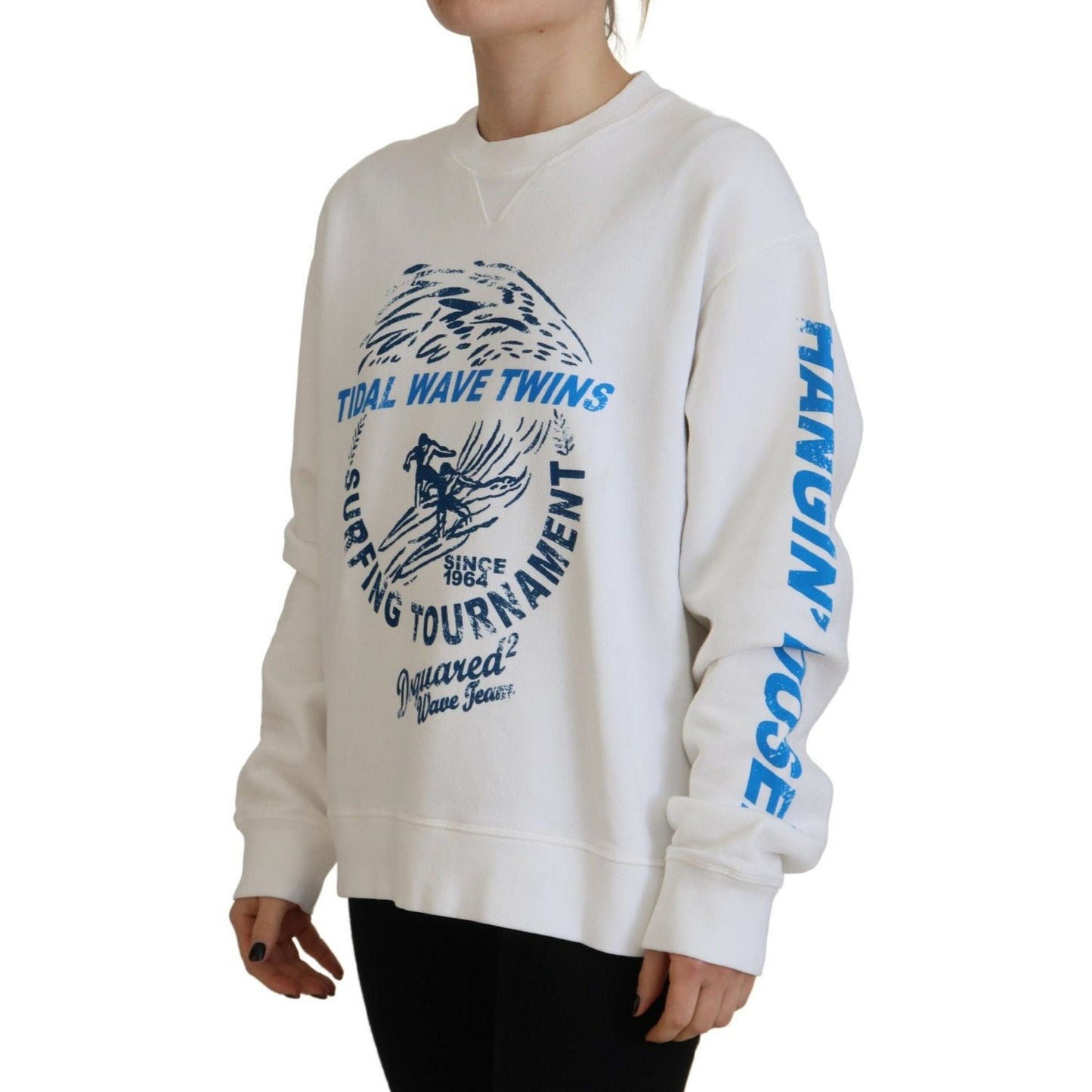 White Cotton Printed Women Long Sleeve Sweater