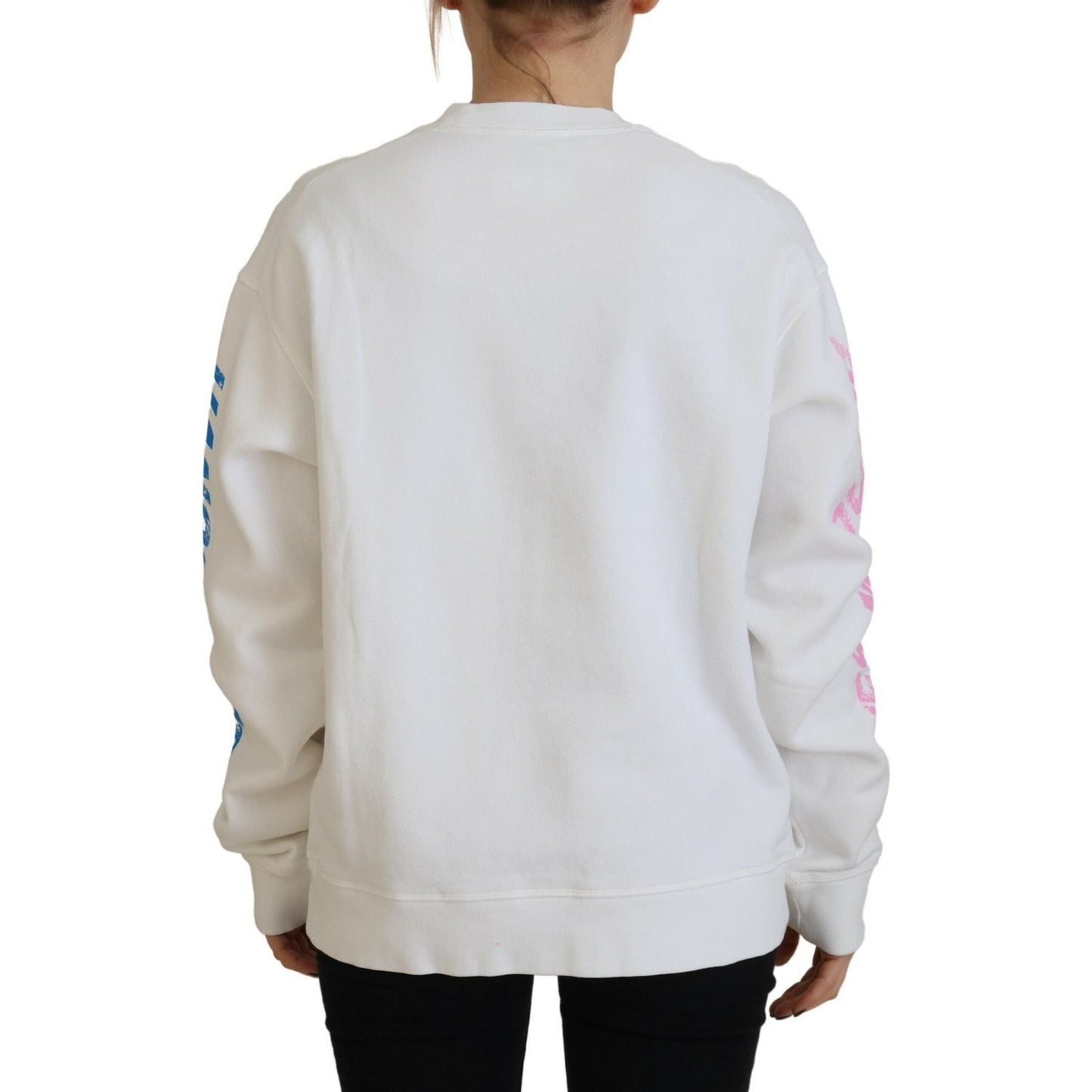 White Cotton Printed Women Long Sleeve Sweater