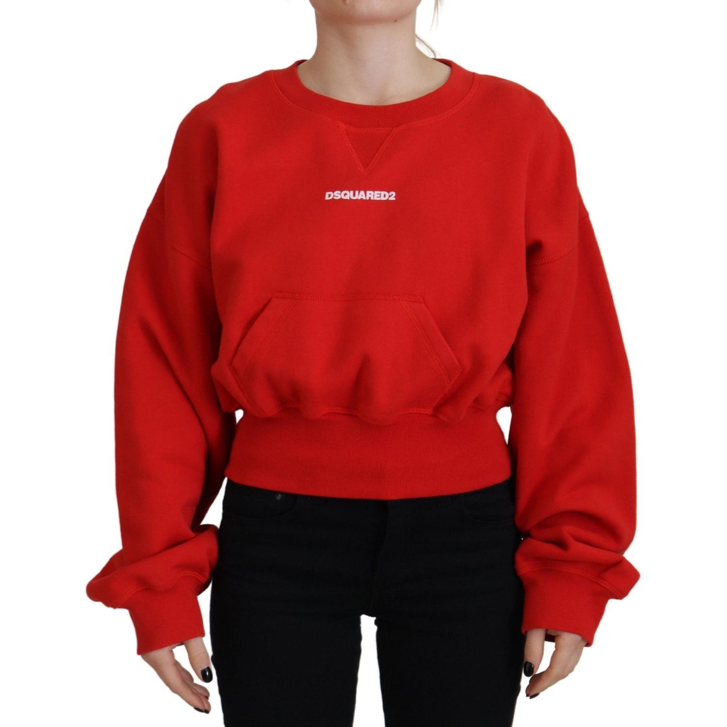 Red Logo Print Women Crew Neck Long Sleeve Sweater