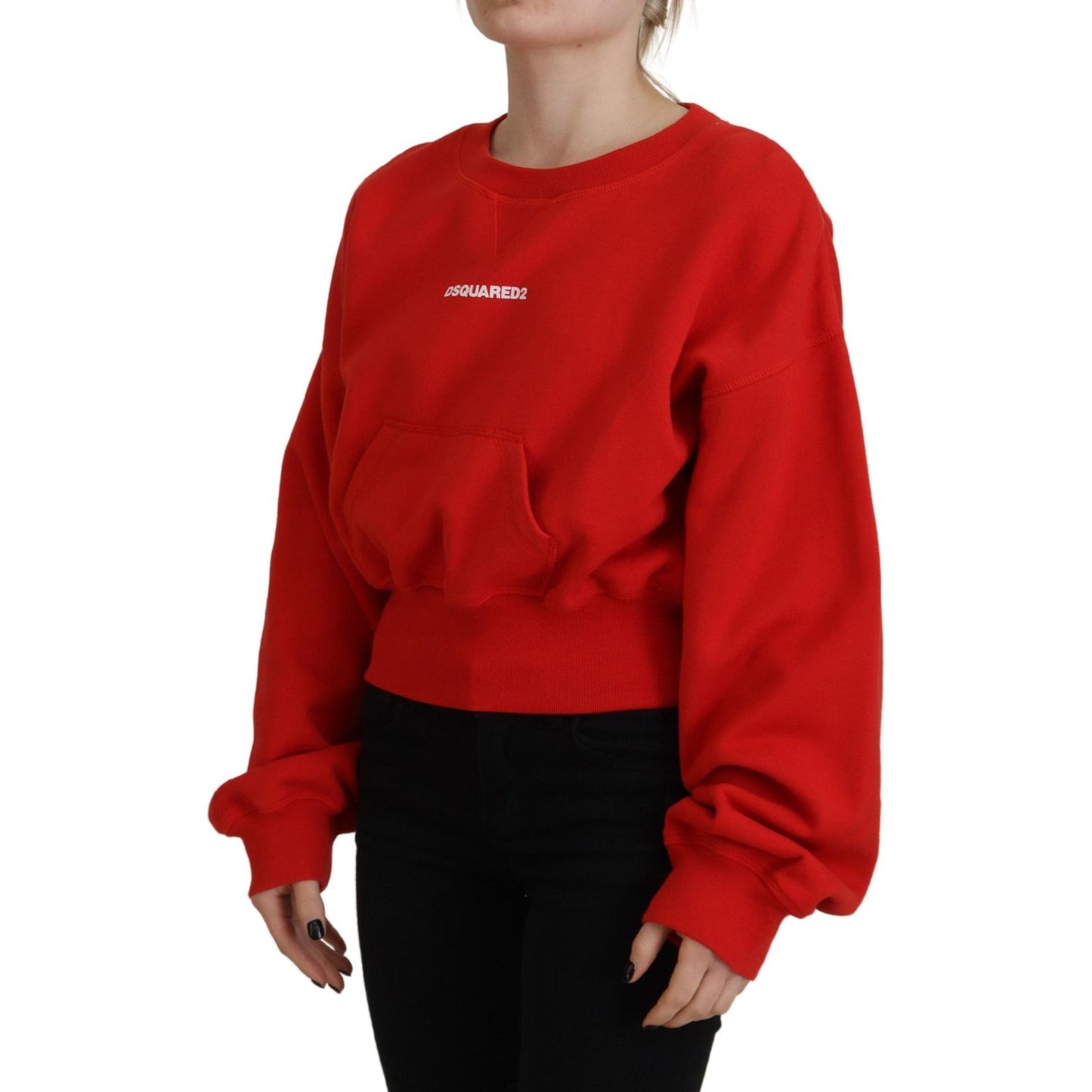 Red Logo Print Women Crew Neck Long Sleeve Sweater