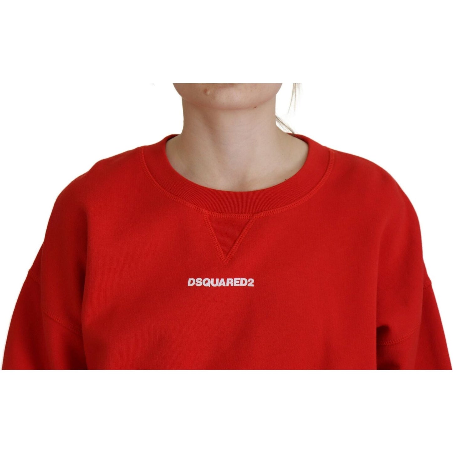 Red Logo Print Women Crew Neck Long Sleeve Sweater