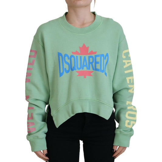 Green Logo Printed Crew Neck Long Sleeve Sweater