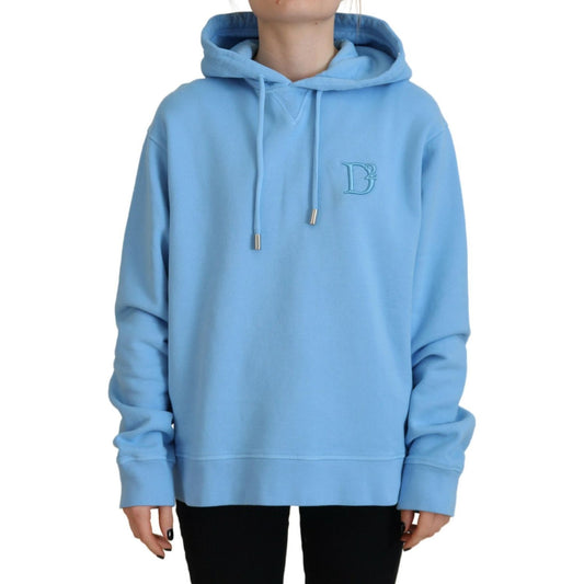 Light Blue Logo Hooded Women Long Sleeve Sweater