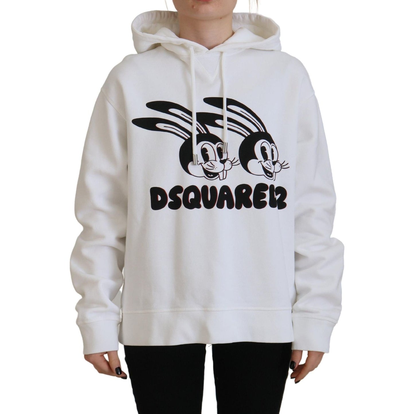 White Logo Animals Print Hooded Long Sleeve Sweater