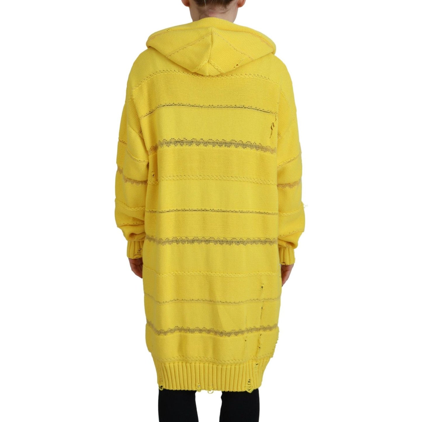 Yellow Cotton Knitted Hooded Pullover Sweater