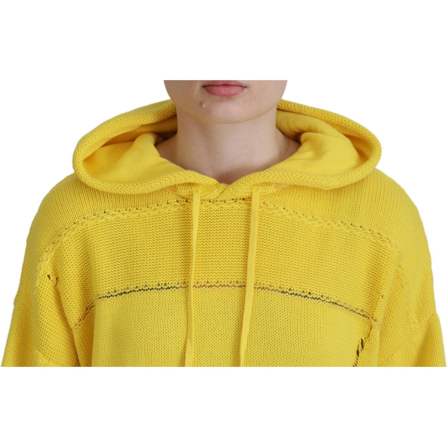 Yellow Cotton Knitted Hooded Pullover Sweater